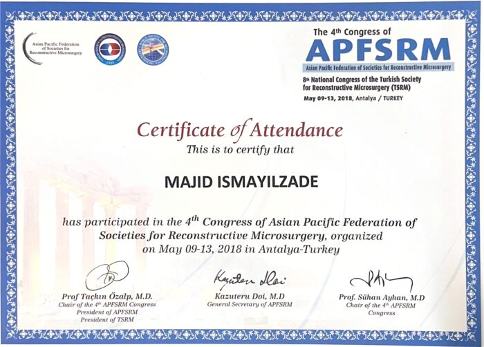 4. Uluslararası APFSRM (Asia Pacific Federation of Societies of Reconstructive Microsurgery) kongresi